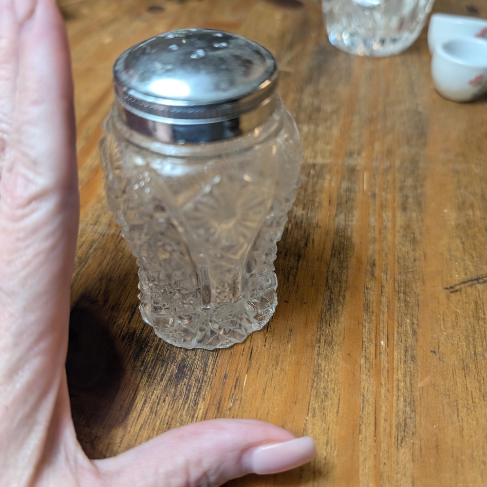 Vintage Glass Salt Shaker with Silver Lid